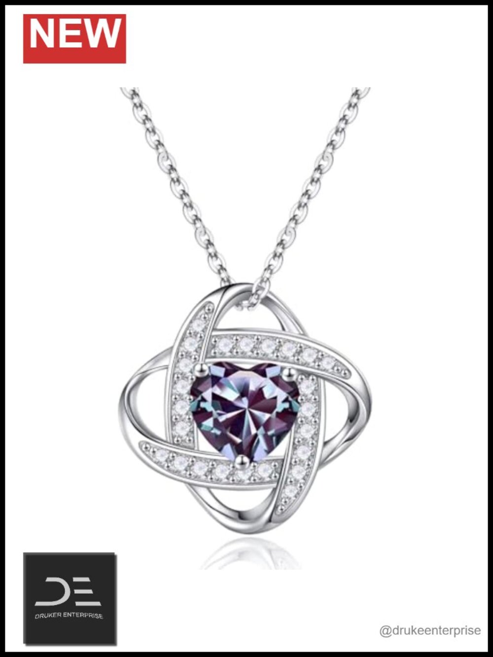 Sterling Silver Love Knot Birthstone Pendant Necklace with Heart Charm